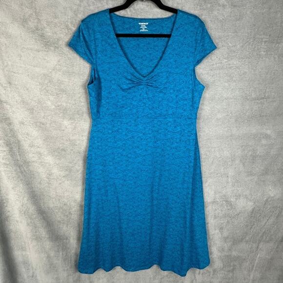 Toad And Co Dress Womens Large Blue Aztec Short Sleeve Outdoor Nature Hiking - Picture 1 of 12